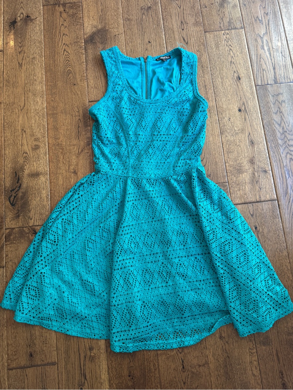 Express Teal Eyelet Fit & Flare Mini Dress